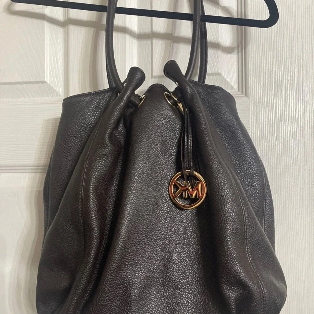 Michael Kors Shoulder Bag Womens L Pebbled Leather Espresso Brown Solid